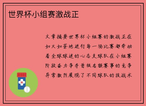 世界杯小组赛激战正